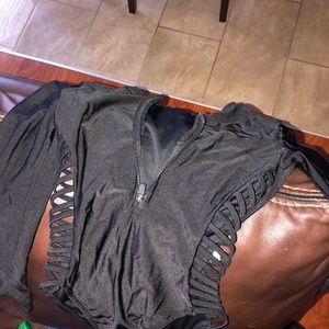 Black one piece long sleeve swimsuit